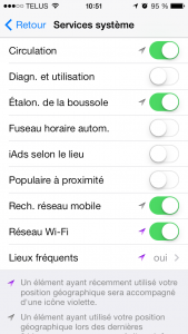 iPhone iOS 7 Services système 