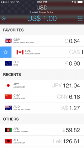 Currencies iOS - Remove from favorites