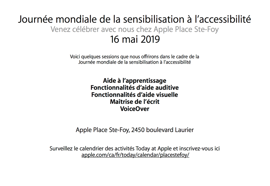Apple Ste-Foy sessions accessibilité 16 mai 2019