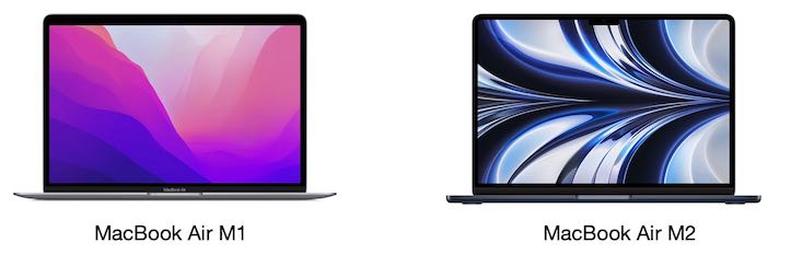Image montrant le MacBook Air M1 et le MacBook Air m2 côte à côte