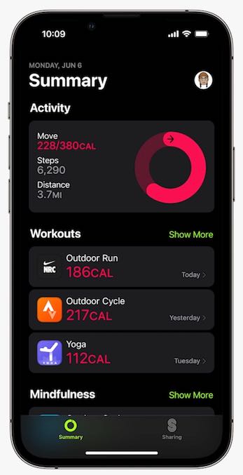 watchOS 9 : Image de l'application Fitness sur l'iPhone