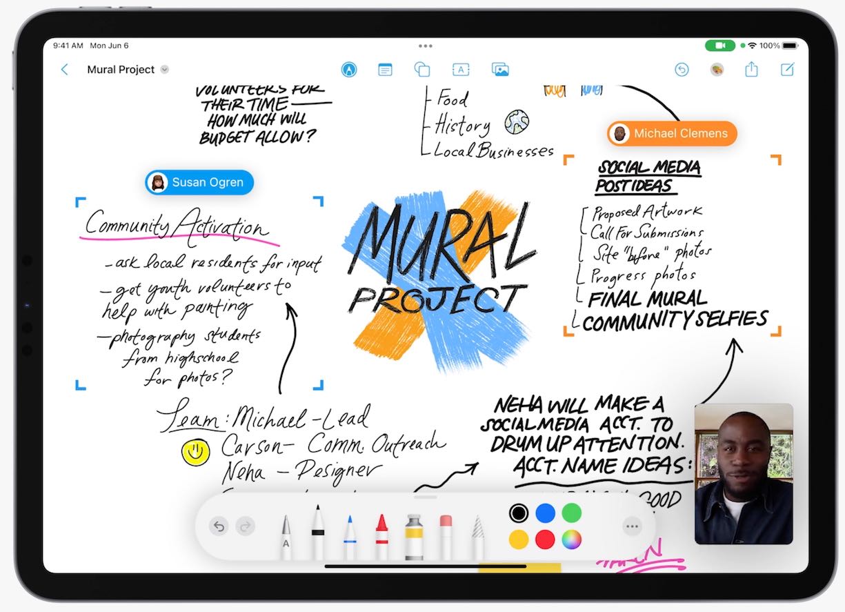 iPadOS 16 : Image du tableau blanc partagé avec la fonction Freeform