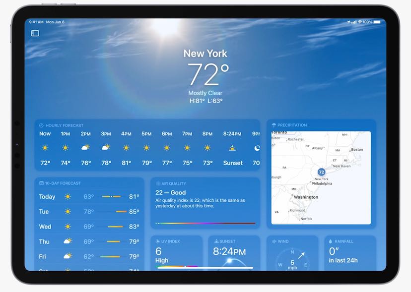 iPadOS 16 : vue de l'application Météo