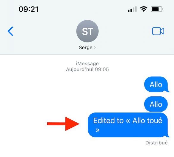 iOS 16 bêta : Image montrant un message modifié dans l'application Messages