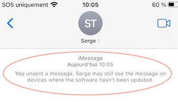 iOS 16 bêta : Image affichant un message provenant de l'application Messages