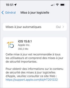 Brèches - Image montrant l'annonce de mises à jour de sécurité sur iOS 