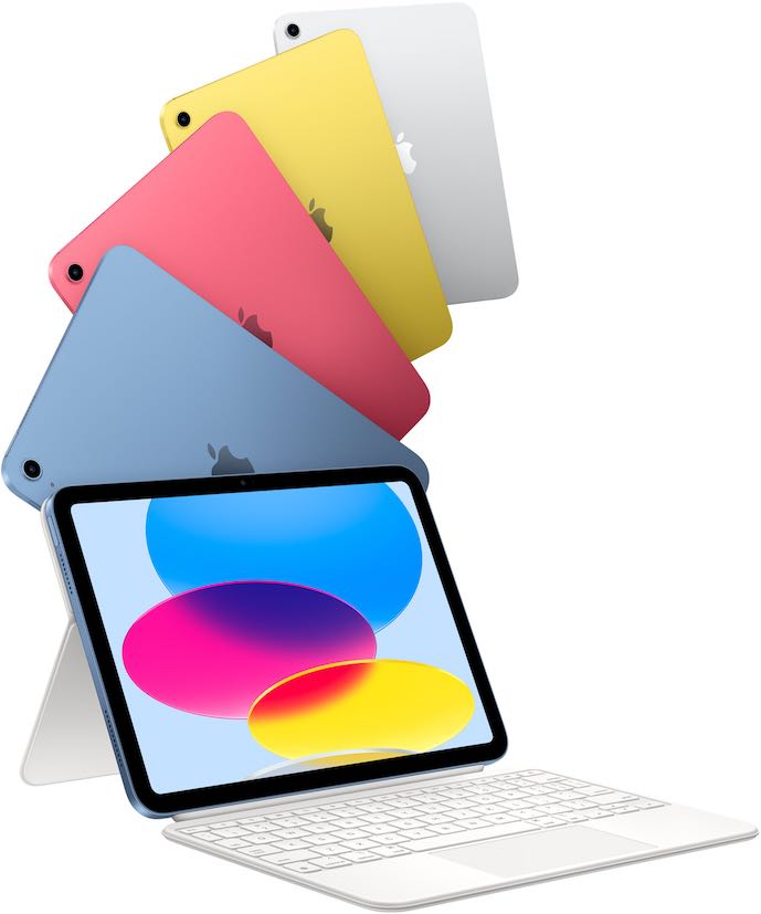 iPad 10 : Image montrant l'appareil dans ses différents coloris