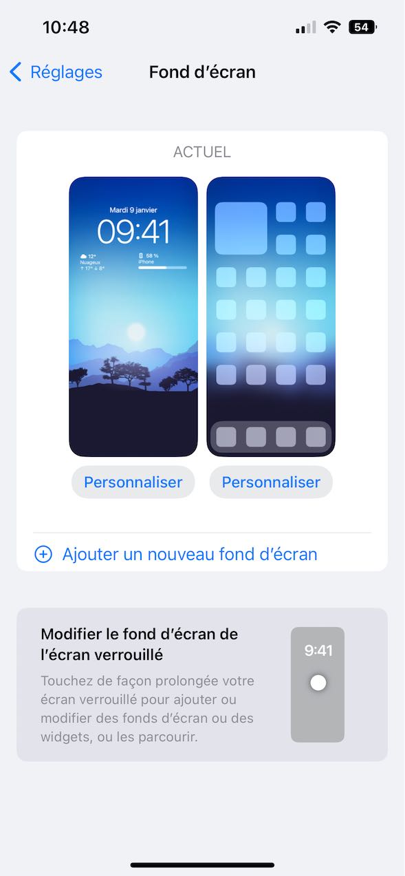 Image montrant les réglages de fond d'écran sur iOS 16